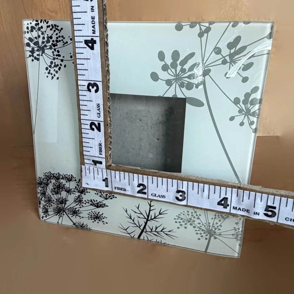 Glass Floral Black White Grey Square Picture Frame